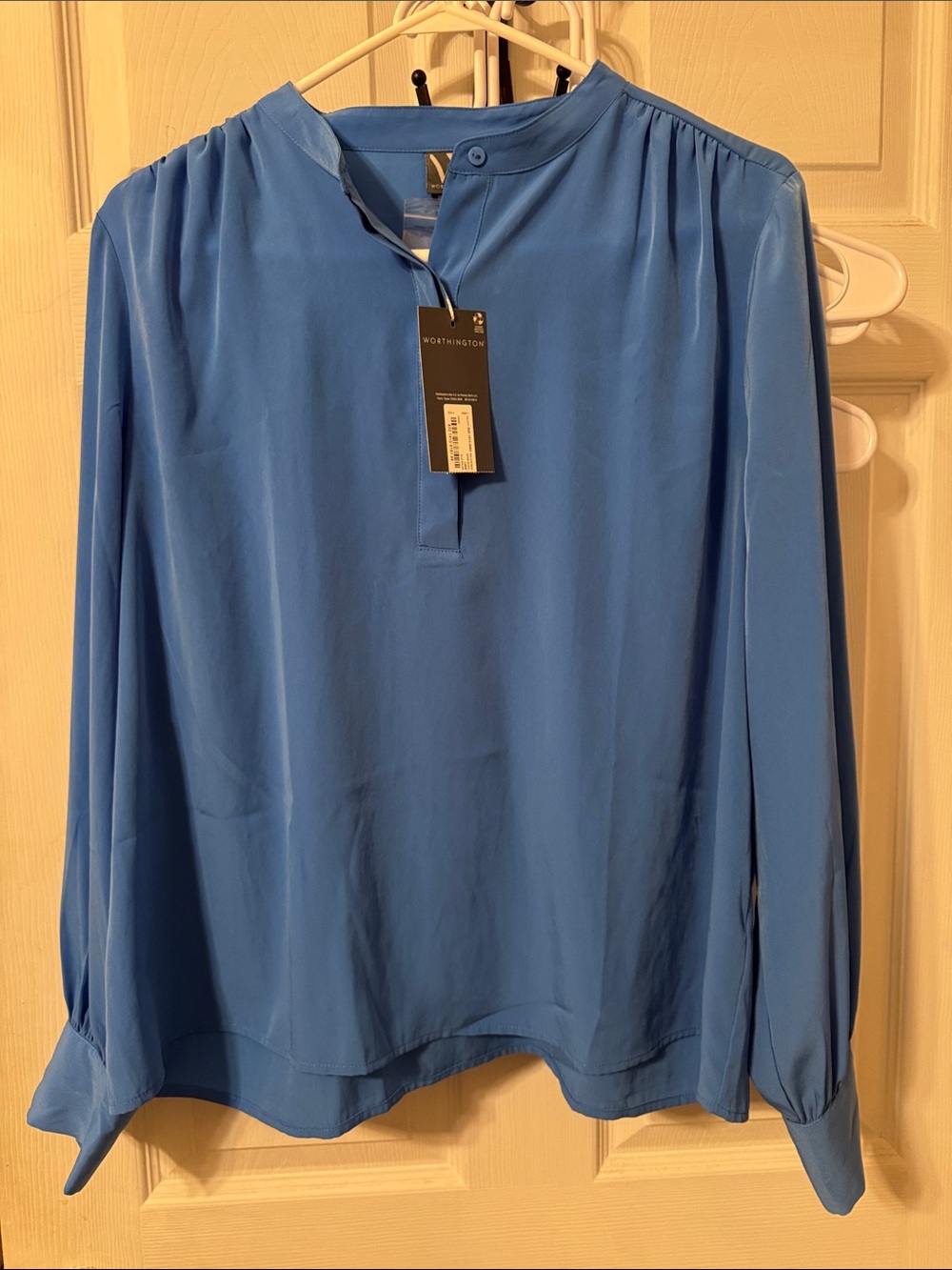 Worthington Sky Blue Long-Sleeve Henley Blouse